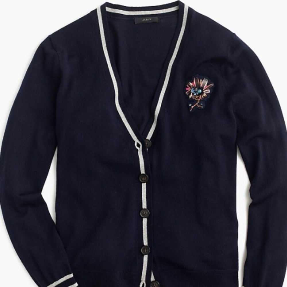 J. Crew V-neck Cardigan with Floral Patch
